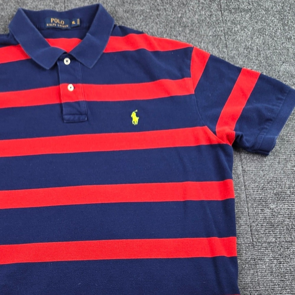 Polo Ralph Lauren Mens XL Polo Shirt Navy Blue Red Striped Yellow Pony Logo
